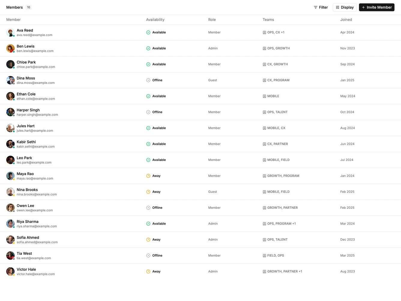 Shadcn Member List Blocks