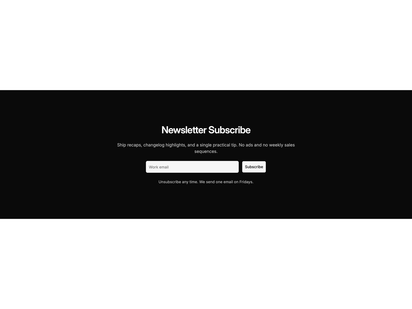 Shadcn Newsletter 5 - Inverted newsletter band
