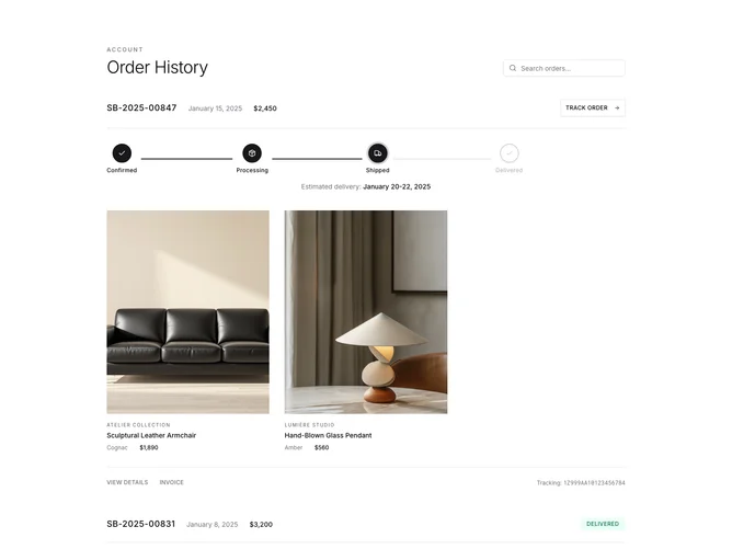 Shadcn Order History Blocks