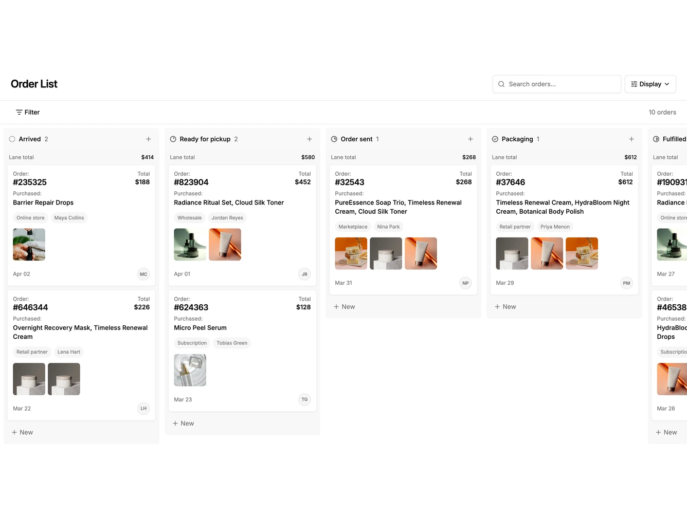 Shadcn Order Management 2 - Kanban order board by stage