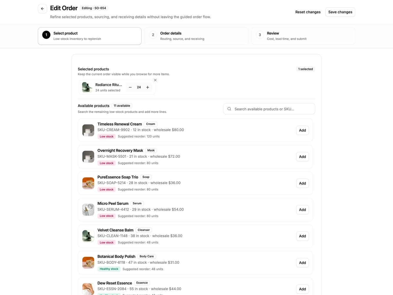 Shadcn Order Management 4 - Guided order editor steps