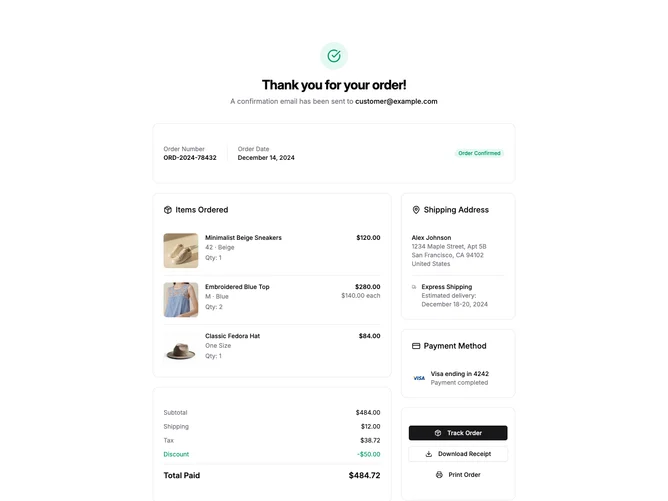 Shadcn Order Summary Blocks