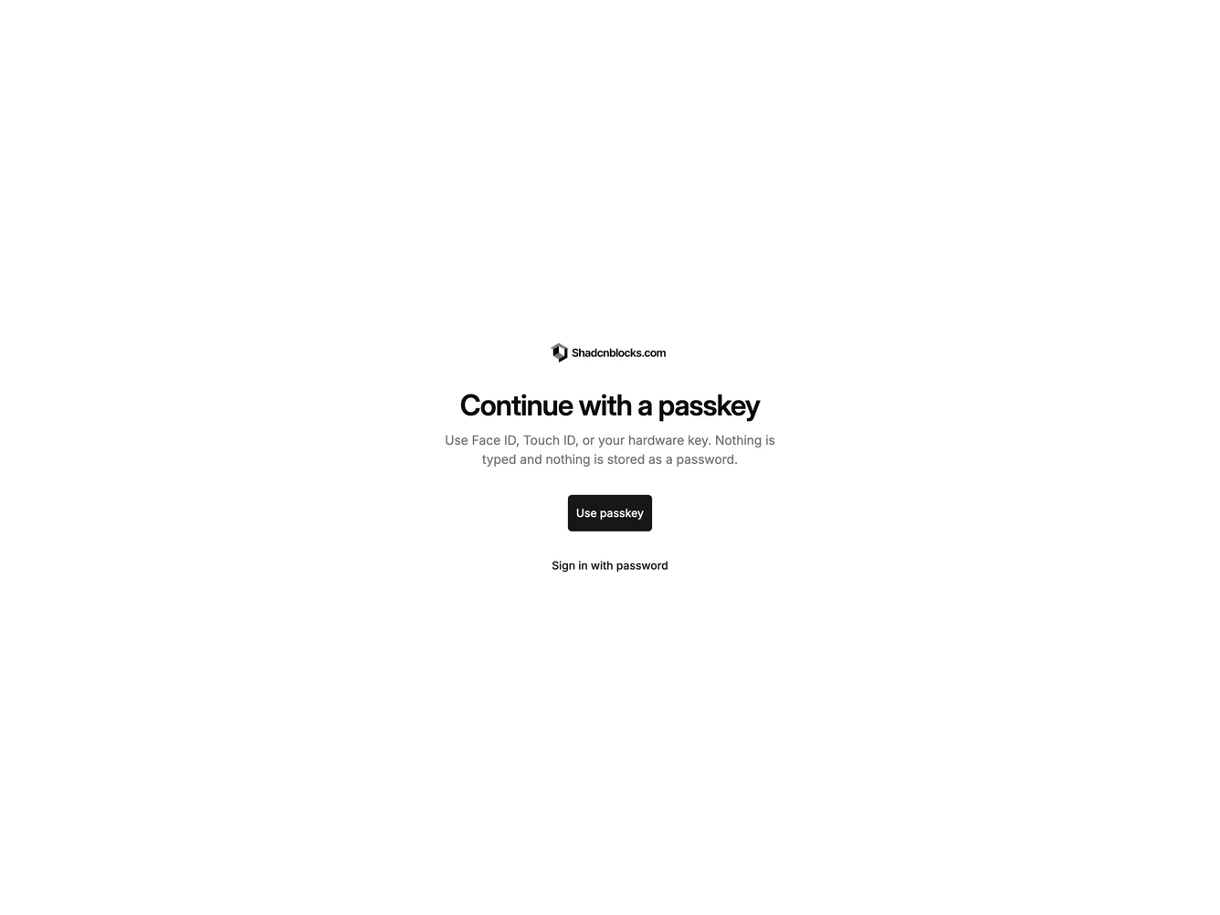 Shadcn Passkey 2 - Minimal passkey prompt