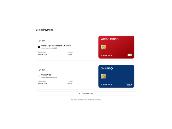 Shadcn Payment Methods Blocks