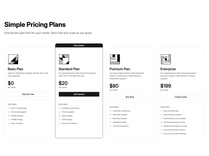 Shadcn Pricing 10