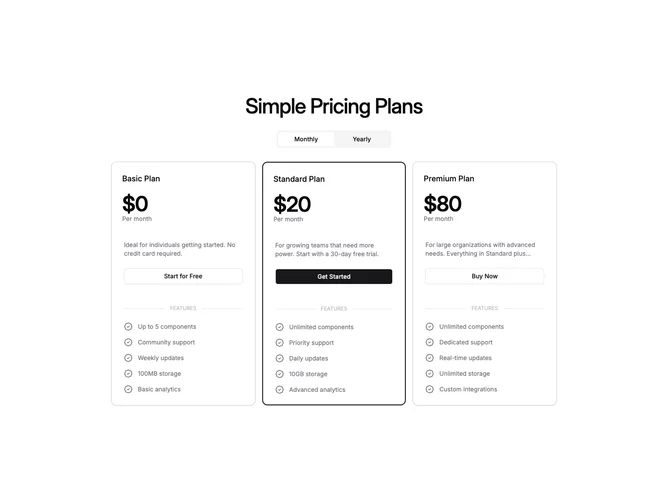 Shadcn Pricing Blocks