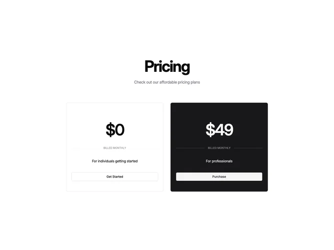 Shadcn Pricing 35 - Bold static pricing cards with inverted highlight
