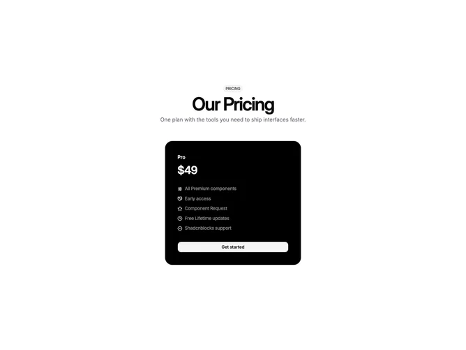 Shadcn Pricing 37 - Single premium plan spotlight card
