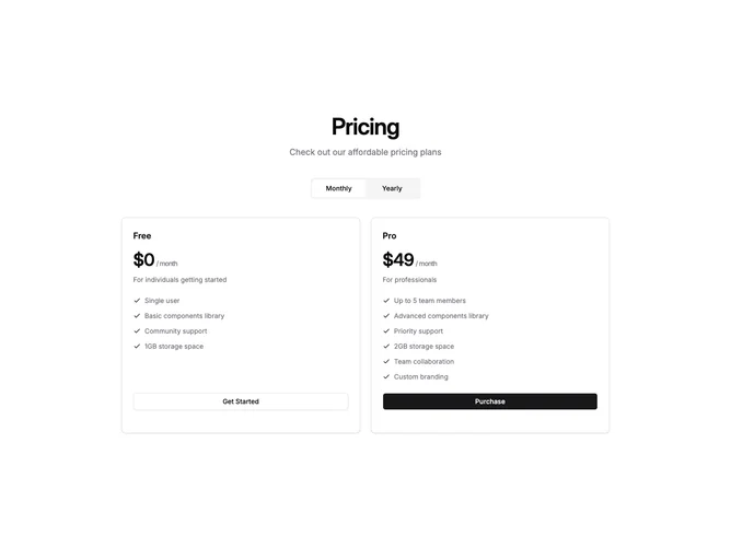 Shadcn Pricing 64 - Two-Plan Pricing With Top Border Accent