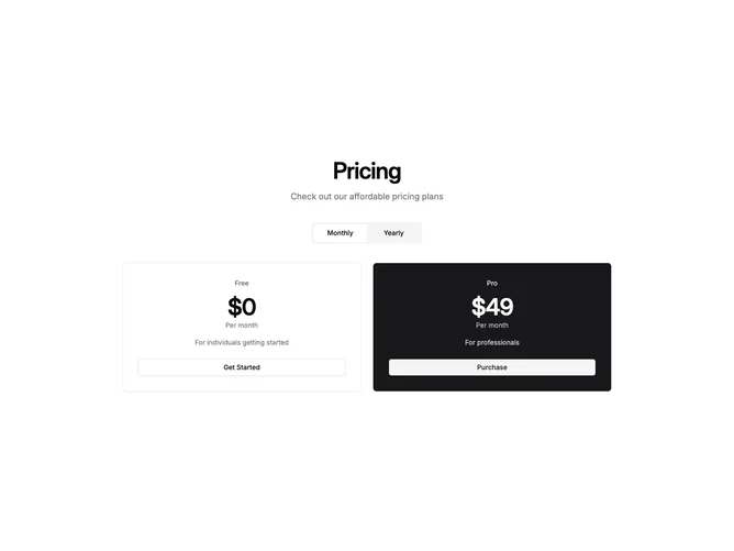 Shadcn Pricing 66 - Minimal Two-Plan Pricing Cards