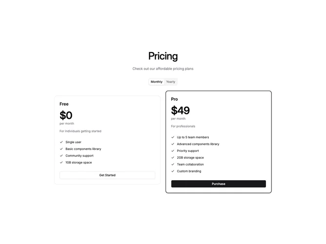 Shadcn Pricing 72 - Offset Two-Plan Pricing Cards