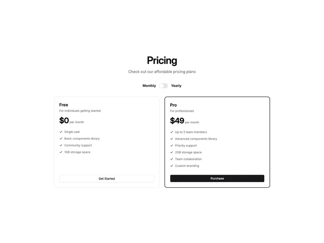 Shadcn Pricing 81 - Two-Plan Pricing With Primary Border Frame