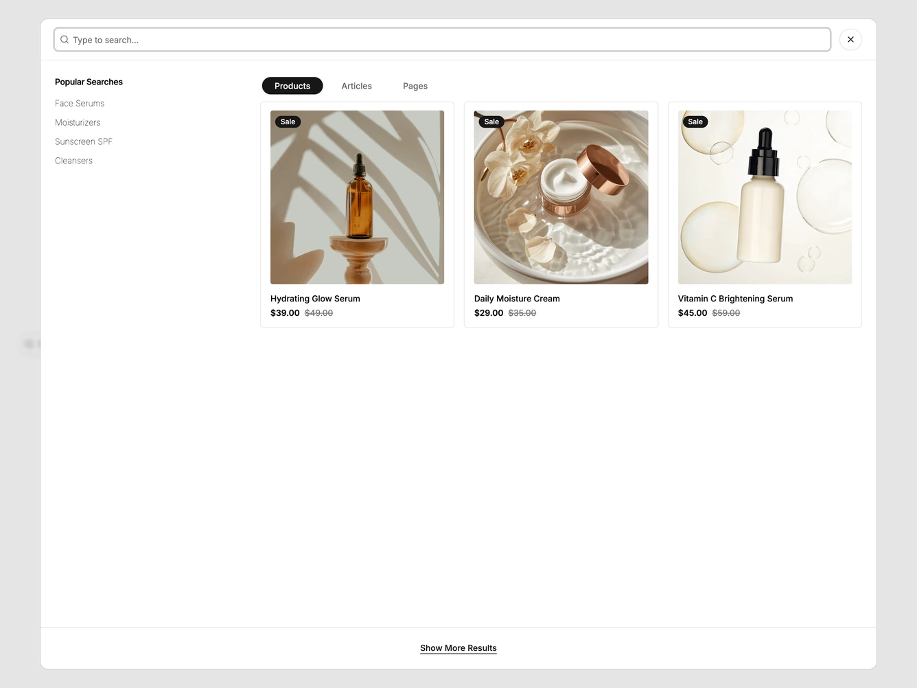 Shadcn Product Search 5 - Search dialog with products and articles
