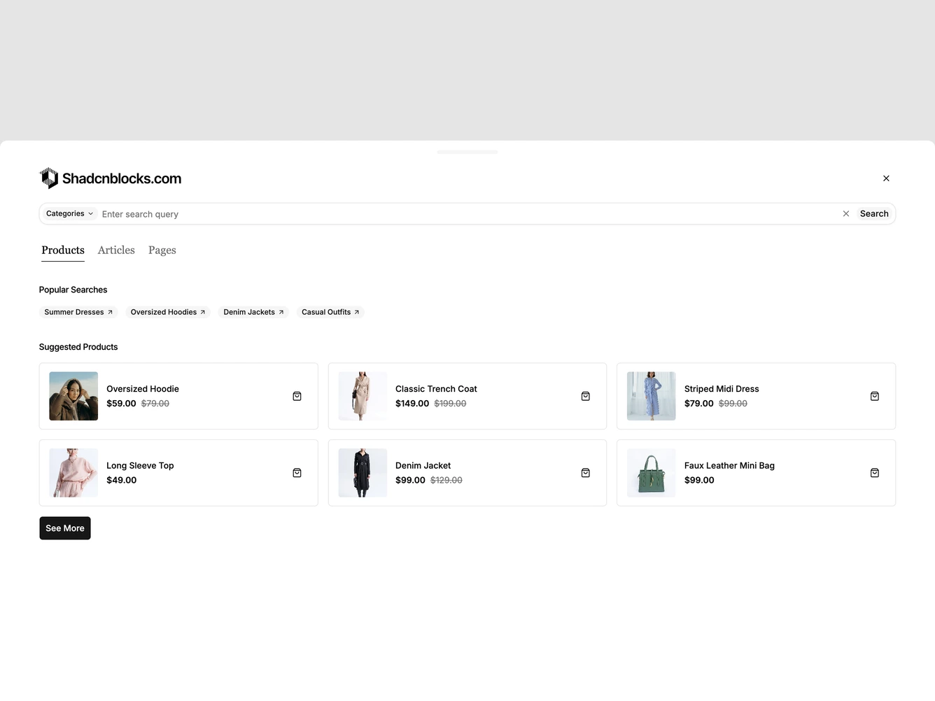 Shadcn Product Search 6 block