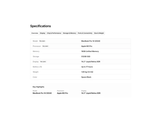 Shadcn Product Specs 2