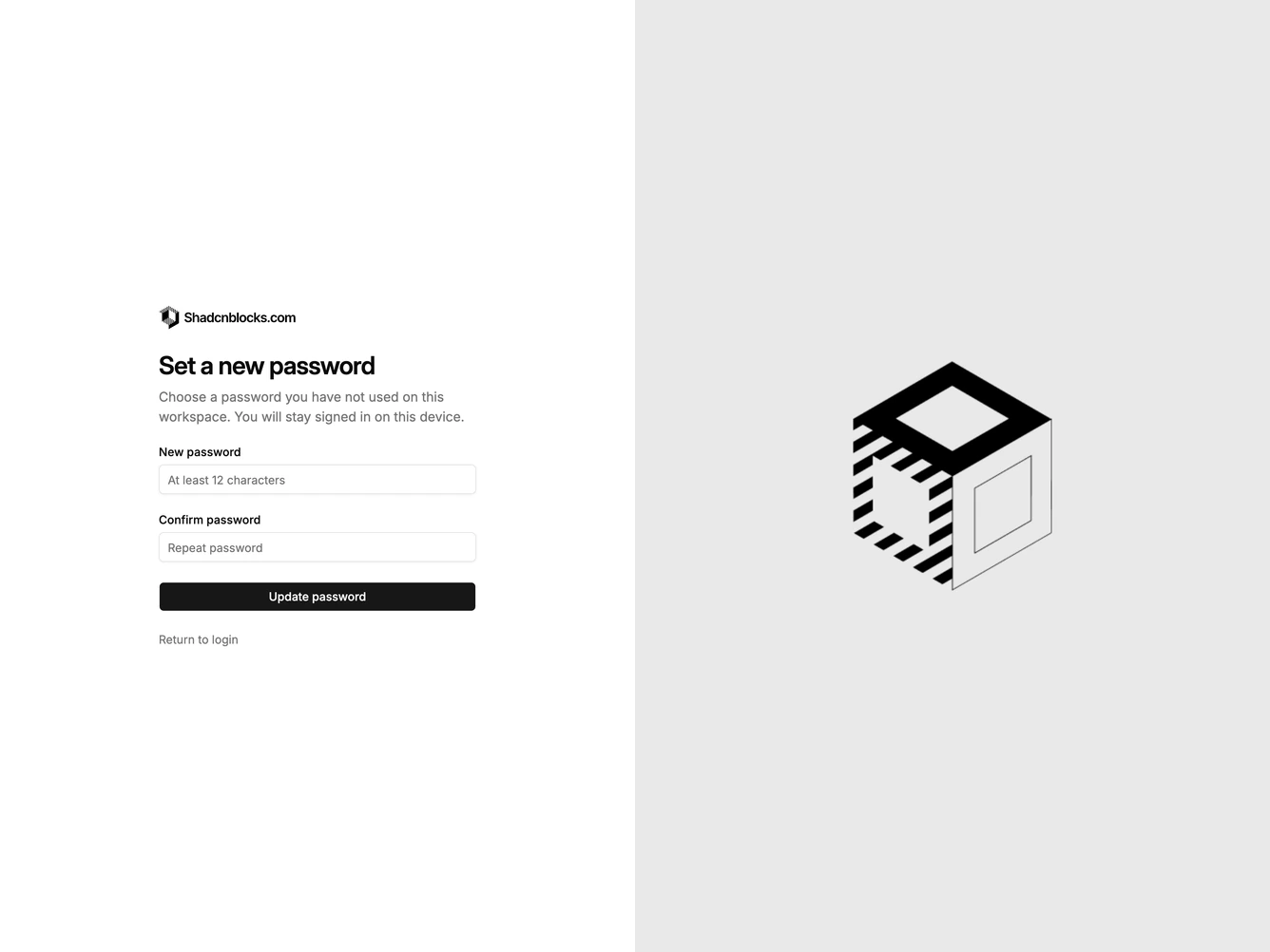 Shadcn Reset Password 2 - Split reset password with image