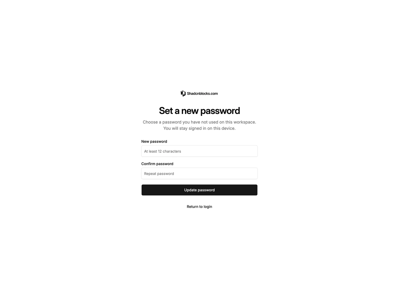 Shadcn Reset Password 3 - Minimal reset password stack