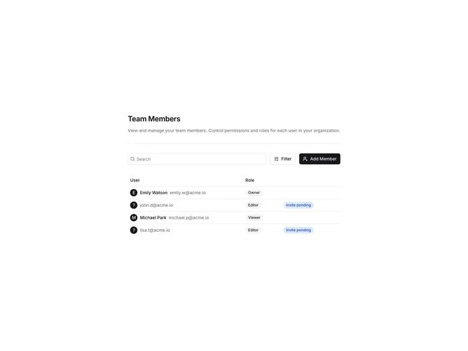 Shadcn Settings Members 1 block