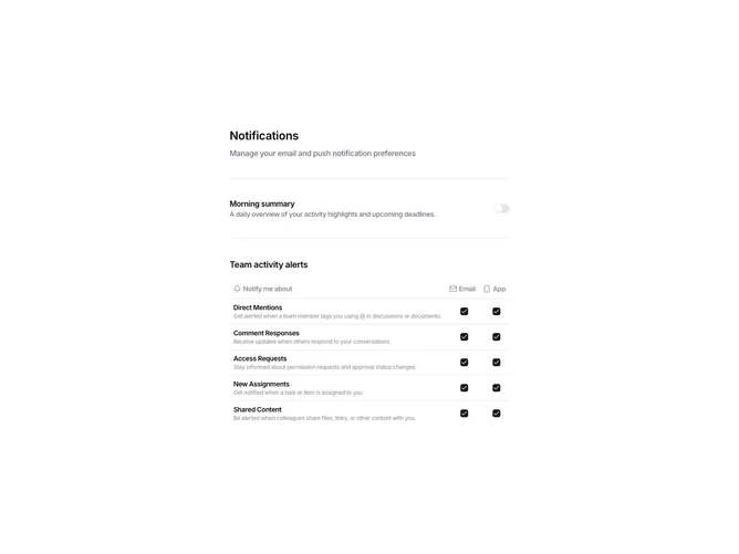 Shadcn Settings Notifications 1 - Simple Checkbox List