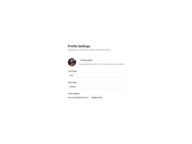 Shadcn Settings Profile 2 block
