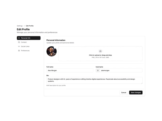 Shadcn Settings Profile 4 block