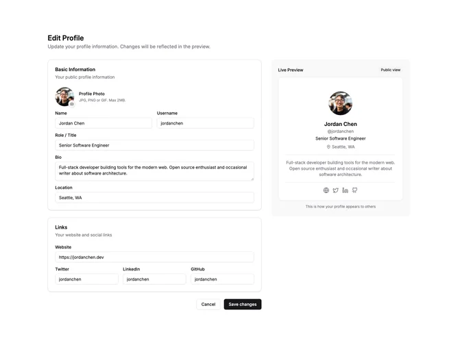 Shadcn Settings Profile 5 block