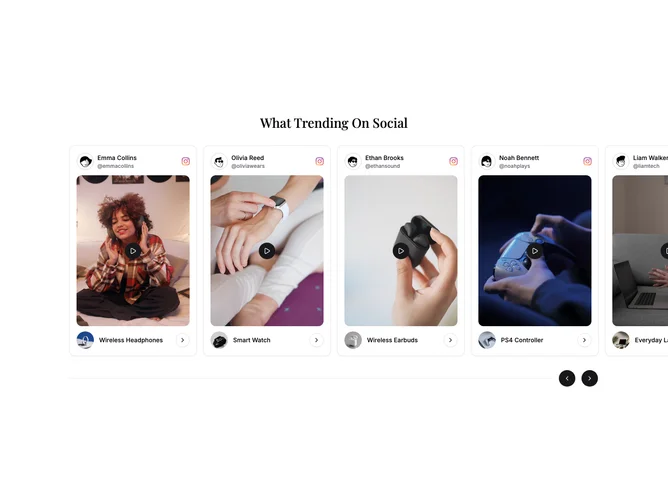 Shadcn Social Media Trending 1 - Video Carousel Social Feed