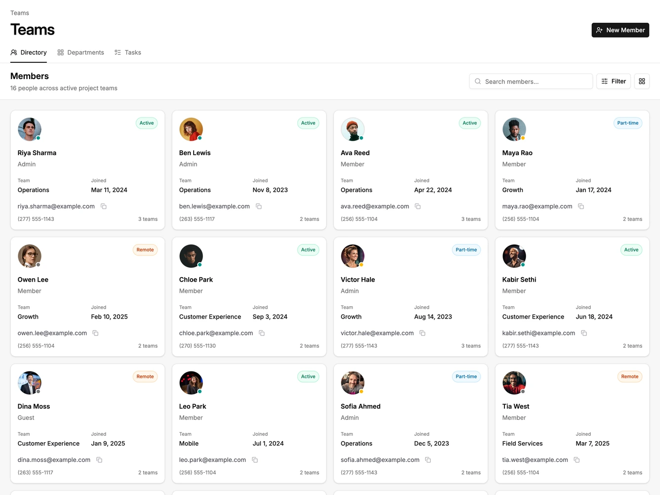 Shadcn Team List 2 - Team directory cards
