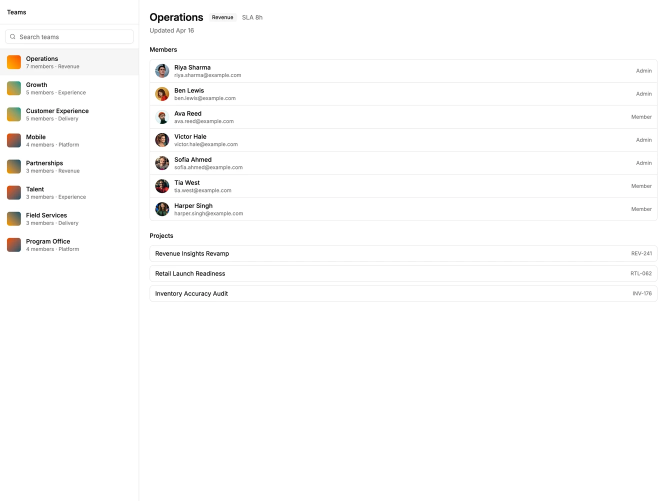 Shadcn Team List 5 - Team list with member panel