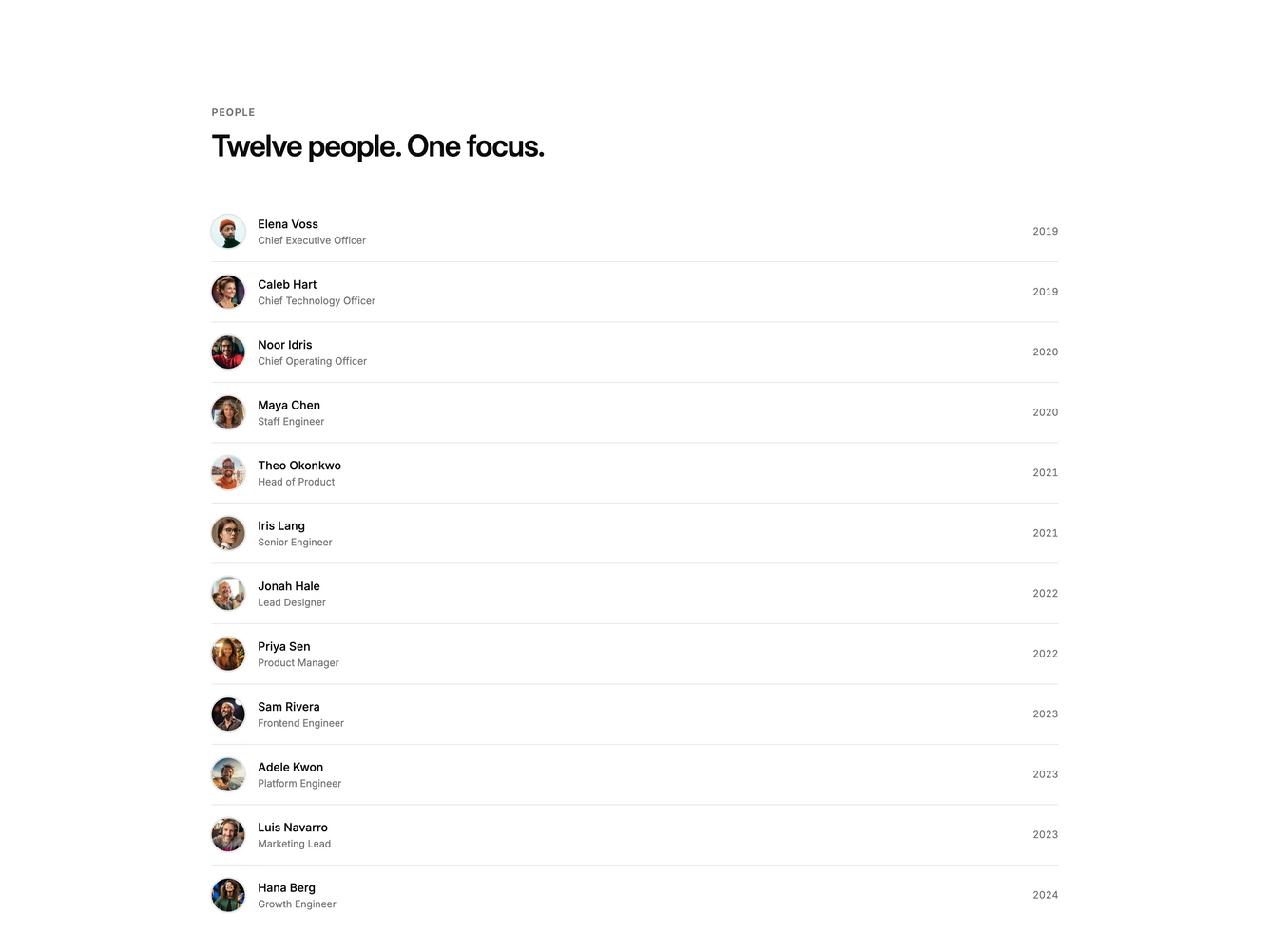 Shadcn Team 49 - Team directory list with avatars