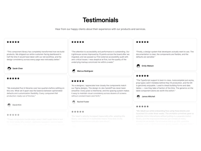 Shadcn Testimonial 24 block