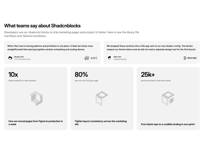Shadcn Testimonial Case Studies Blocks