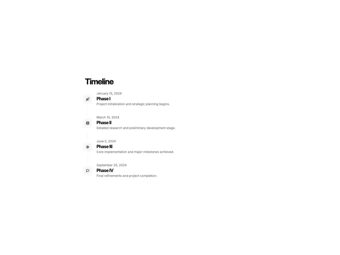 Shadcn Timeline 20 - Vertical Icon Phase Timeline