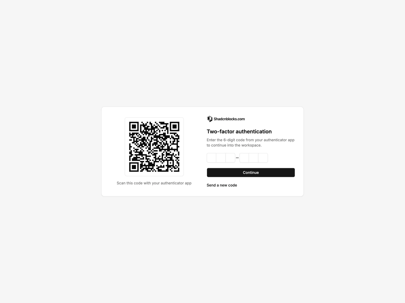 Shadcn Two Factor 5 - Two factor with QR pairing