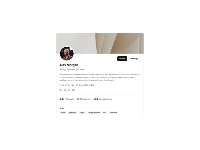 Shadcn User Profile 3 - Full Profile with Cover
