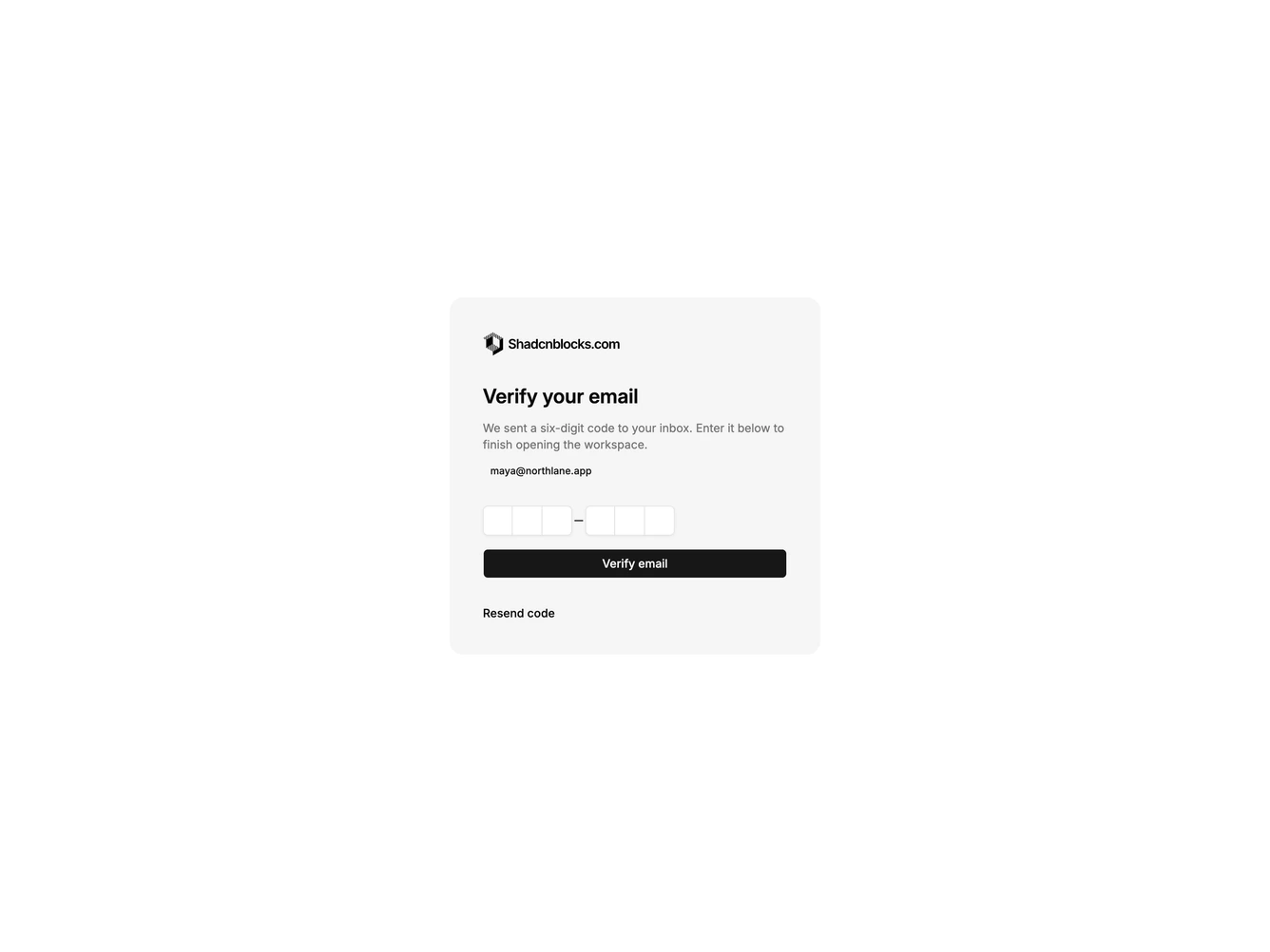 Shadcn Verify Email 4 - Muted panel verify email