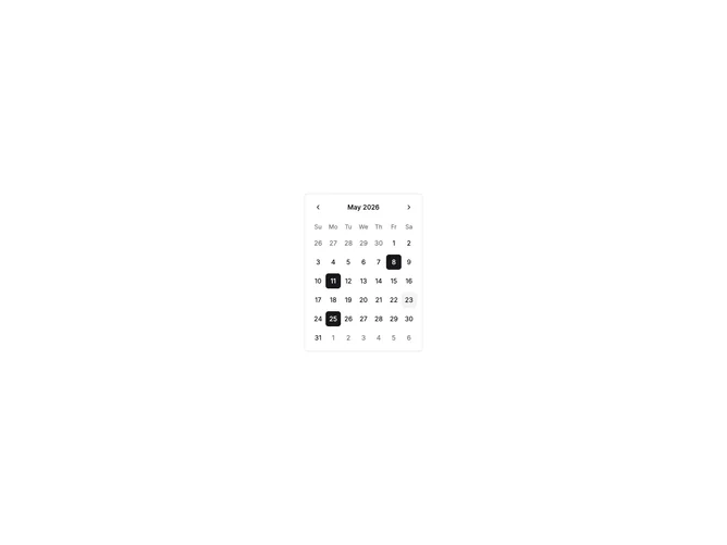 Shadcn Calendar Standard 7 component