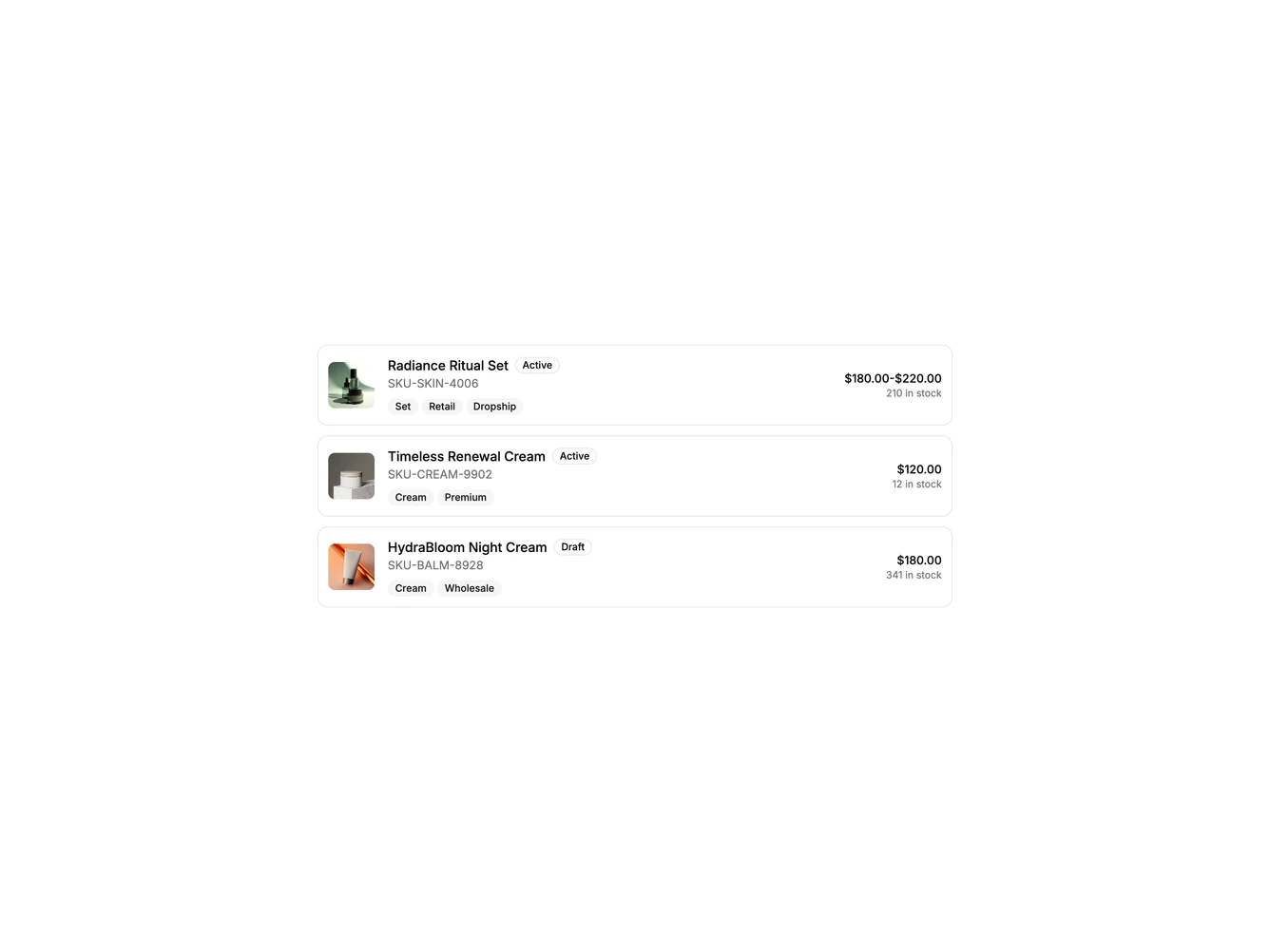 Data Table Inventory 2 - Card-style rows with status and tags