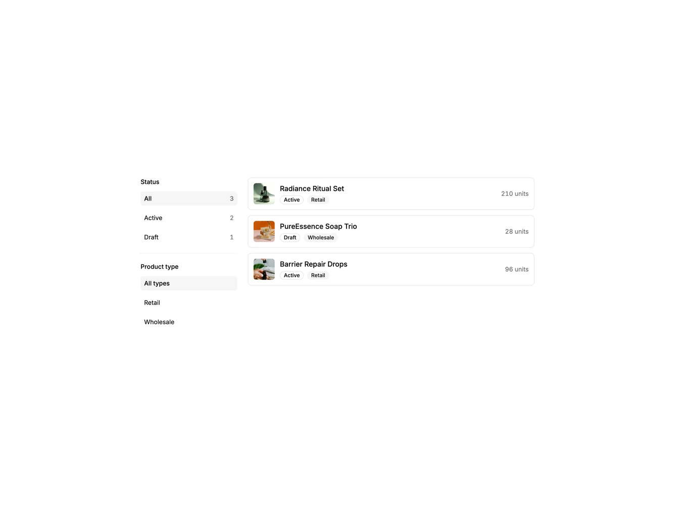 Data Table Inventory 4 - List with a side filter panel