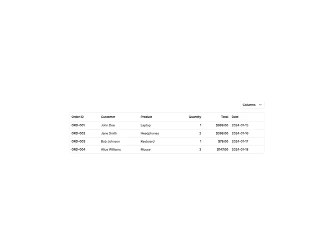 Shadcn Data Table Standard 3 component