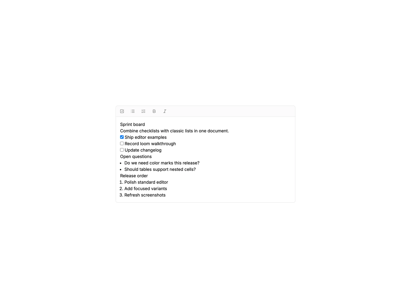 Shadcn Editor Lists 1 component