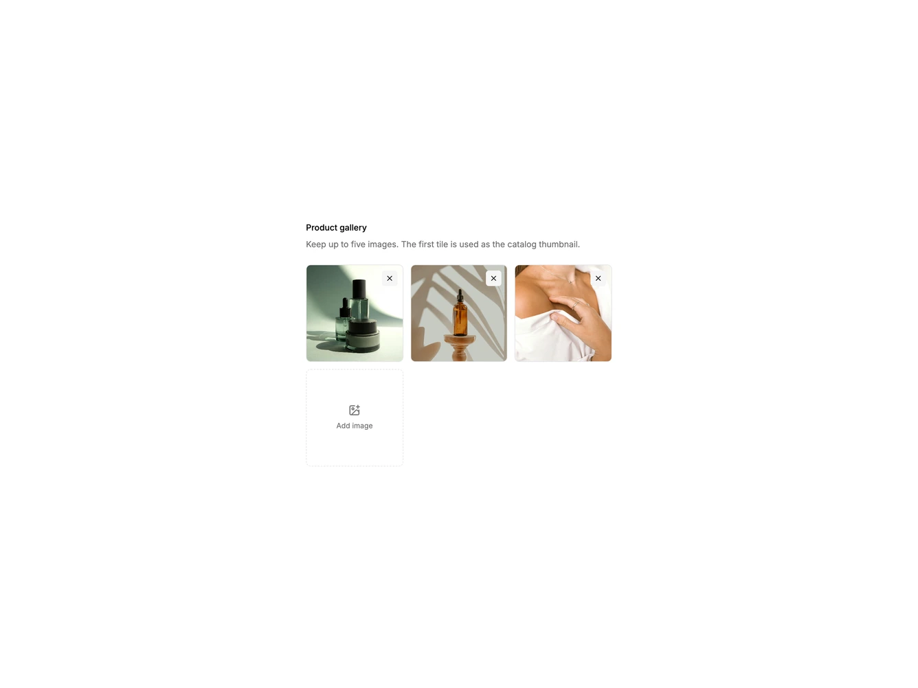 Field Product Admin 1 - Gallery thumbnails with an add tile