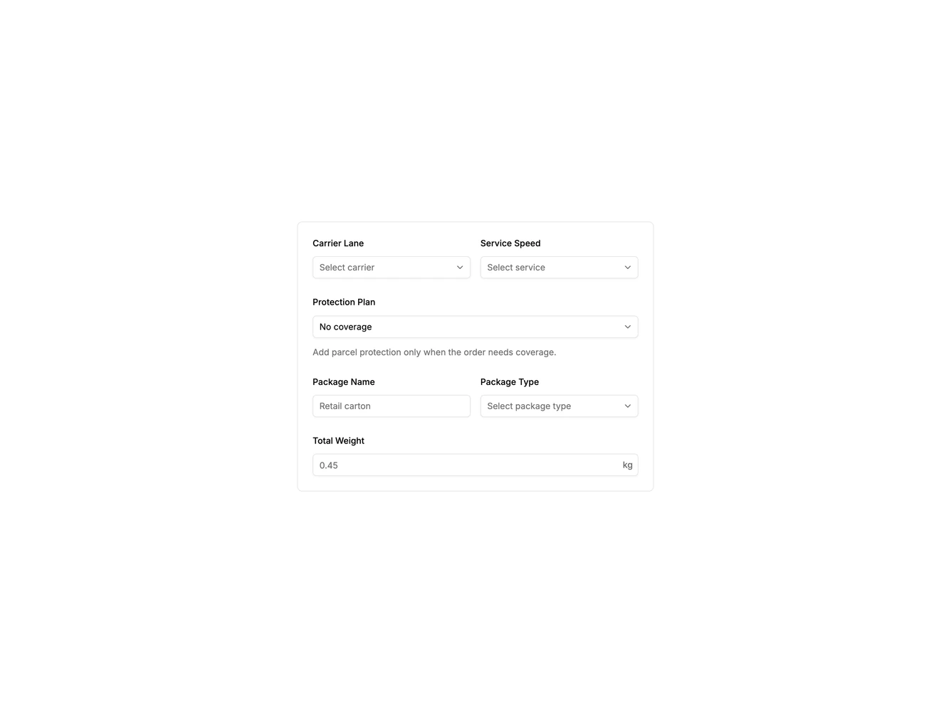 Field Shipping Label 1 - Service and package fields