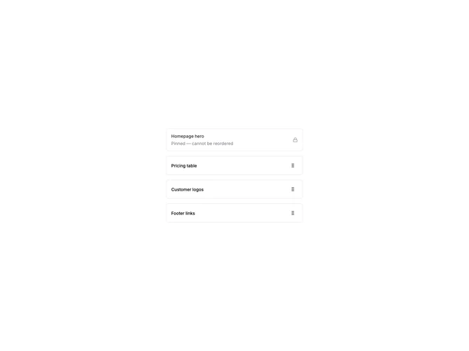 Shadcn List Drag Locked Rows component