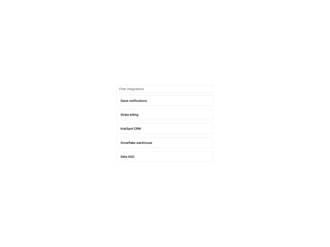 Shadcn List Filterable component
