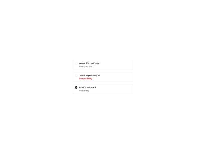 Shadcn List Todo With Due Date component