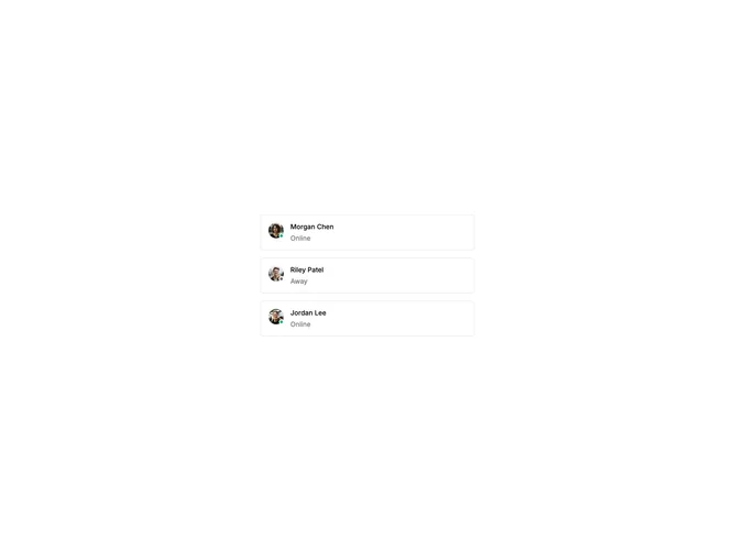 Shadcn List With Presence component