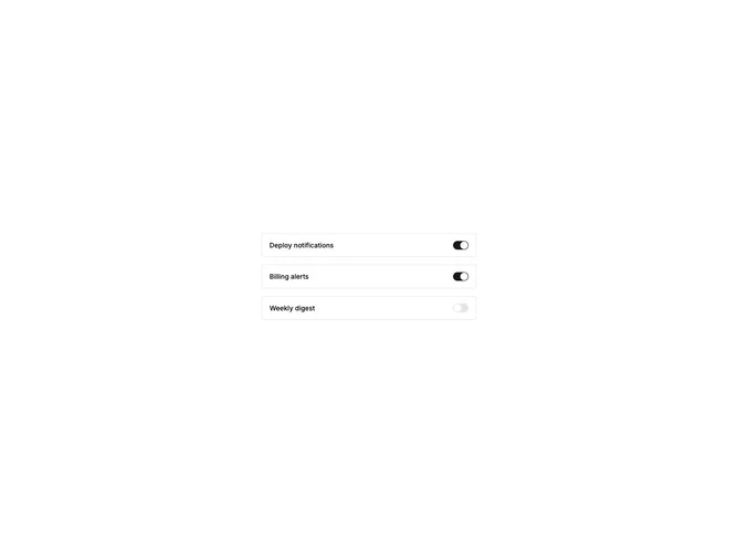 Shadcn List With Switch component