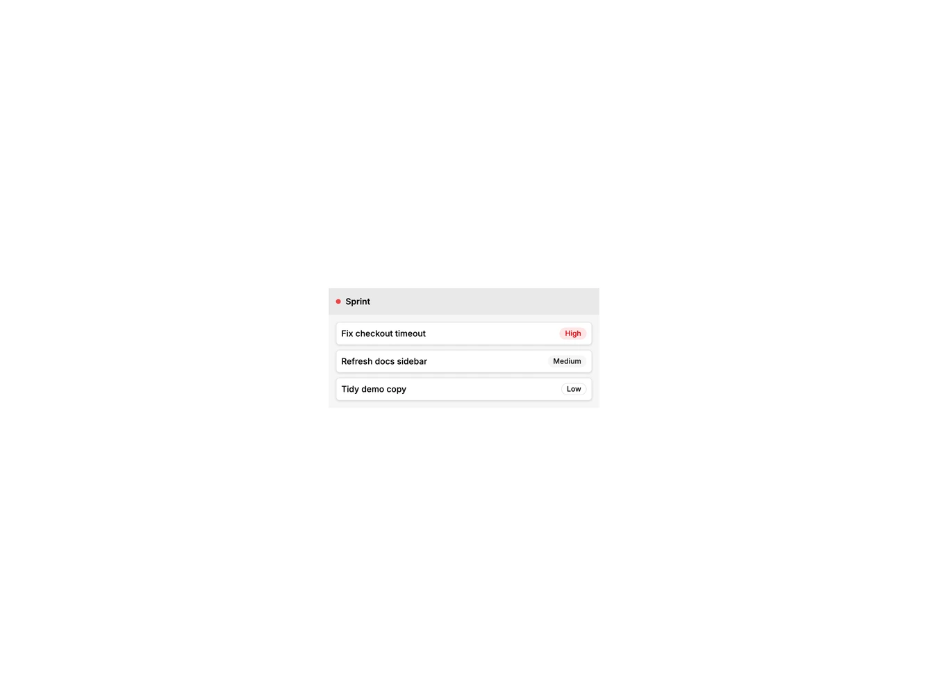 Shadcn List Priority 1 component