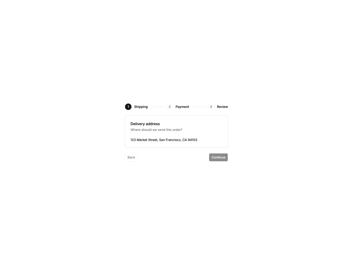 Shadcn Stepper Checkout 1 component